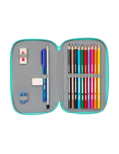 Trousse Scolaire avec Accessoires Peppa Pig Pretty flowers Jaune Menthe 12.5 x 19.5 x 4 cm 29 Pièces
