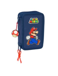 Trousse Scolaire avec Accessoires Super Mario Trick Rouge Bleu foncé 12,5 x 19,5 x 5,5 cm 37 Pièces