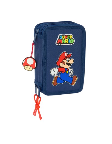 Trousse Scolaire avec Accessoires Super Mario Trick Rouge Bleu foncé 12,5 x 19,5 x 5,5 cm 37 Pièces