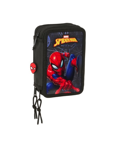 Trousse Scolaire avec Accessoires Spider-Man Attack Noir 12,5 x 19,5 x 5,5 cm 37 Pièces
