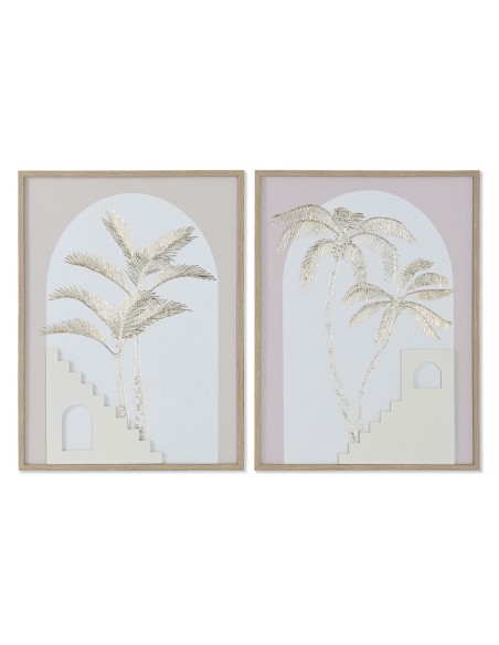 Cadre Home ESPRIT Blanc Beige Palmiers Scandinave 45 x 2,2 x 60 cm (2 Unités)