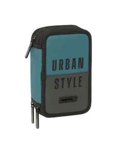Pochette à crayons triple Safta Urban style Bleu Gris 12,5 x 19,5 x 5,5 cm 37 Pièces