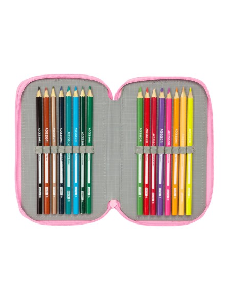 Pochette à crayons triple SuperKitties Rose Turquoise 12,5 x 19,5 x 5,5 cm 37 Pièces