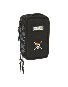 Pochette à crayons triple One Piece Pirates Noir 12,5 x 19,5 x 5,5 cm 37 Pièces