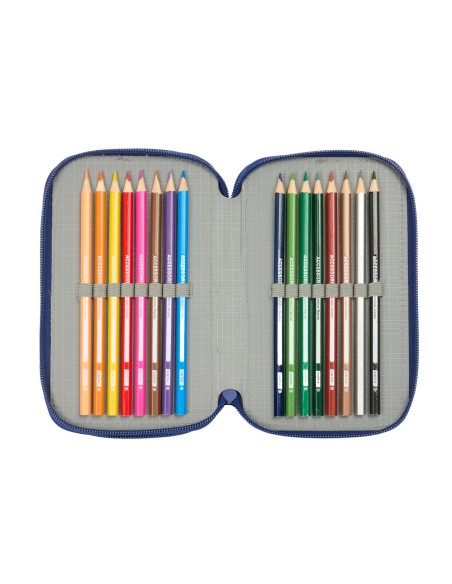 Pochette à crayons triple F.C. Barcelona Blue marine 12,5 x 19,5 x 5,5 cm 37 Pièces