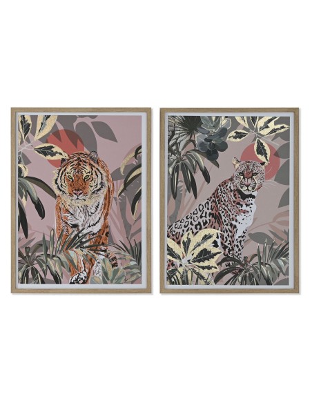 Cadre Home ESPRIT Rouge Vert Colonial Doré Jungle 45 x 2,5 x 60 cm (2 Unités)