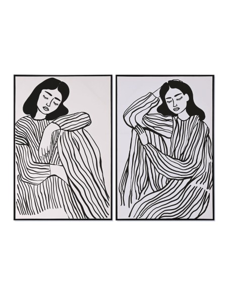 Cadre Home ESPRIT Blanc Noir Femme Scandinave 83 x 4 x 123 cm (2 Unités)