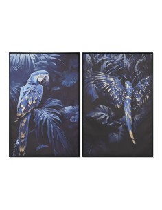 Cadre Home ESPRIT Bleu Noir Doré Perroquet Tropical 83 x 4 x 123 cm (2 Unités)