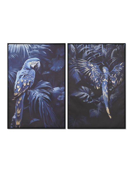 Cadre Home ESPRIT Bleu Noir Doré Perroquet Tropical 83 x 4 x 123 cm (2 Unités)
