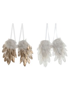 Décoration Suspendue Home ESPRIT Blanc Doré Plume 28 x 4 x 33 cm (2 Unités)