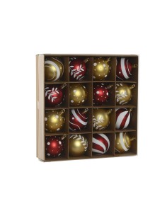 Boules de Noël Home ESPRIT Rouge Doré PVC 25 x 6 x 25 cm (16 Pièces)