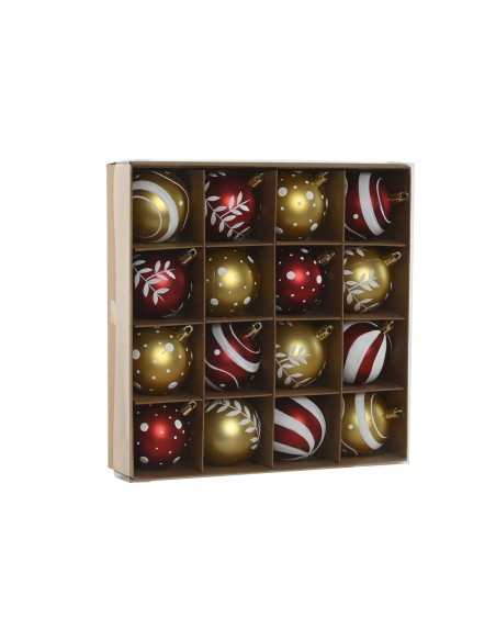 Boules de Noël Home ESPRIT Rouge Doré PVC 25 x 6 x 25 cm (16 Pièces)