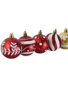Boules de Noël Home ESPRIT Rouge Doré PVC 25 x 6 x 25 cm (16 Pièces) 2