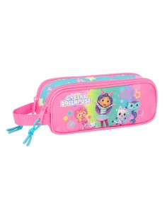 Trousse Fourre-Tout Double Gabby's Dollhouse Confetti Rose Turquoise 21 x 8 x 6 cm