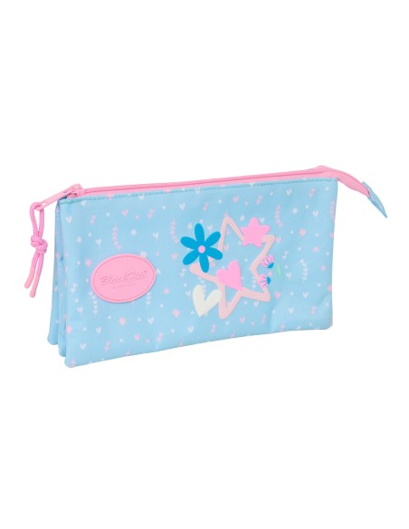 Trousse Fourre-Tout Triple BlackFit8 Smile Rose Bleu clair 22 x 12 x 3 cm