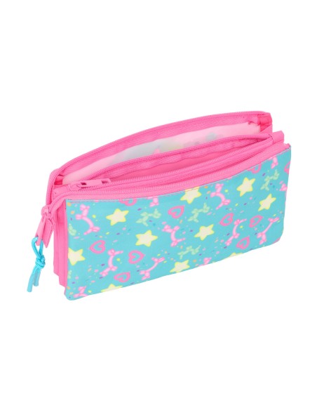 Trousse Fourre-Tout Triple Gabby's Dollhouse Confetti Rose Turquoise 22 x 12 x 3 cm