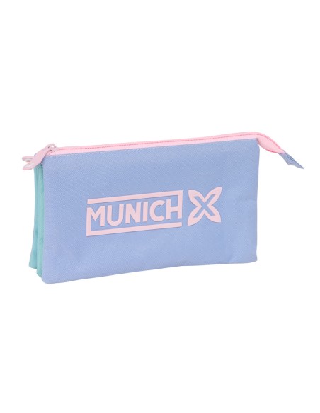 Trousse Fourre-Tout Triple Munich Mellow Bleu Rose Bleu ciel 22 x 12 x 3 cm