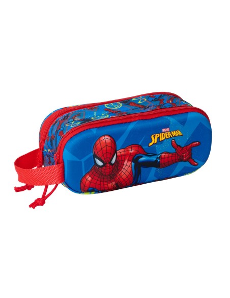 Trousse Fourre-Tout Double Spider-Man Rouge Blue marine 21 x 8 x 6 cm 3D