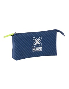 Trousse Fourre-Tout Triple Munich Blue indigo Bleu 22 x 12 x 3 cm