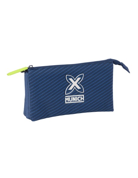 Trousse Fourre-Tout Triple Munich Blue indigo Bleu 22 x 12 x 3 cm