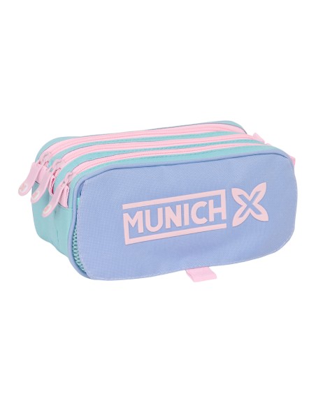 Trousse Fourre-Tout Triple Munich Mellow Bleu Rose Bleu ciel 21,5 x 10 x 8 cm