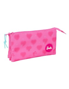 Trousse Fourre-Tout Triple Barbie Corazones Rose 22 x 12 x 3 cm