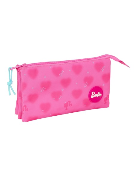 Trousse Fourre-Tout Triple Barbie Corazones Rose 22 x 12 x 3 cm