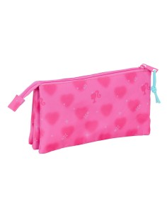Trousse Fourre-Tout Triple Barbie Corazones Rose 22 x 12 x 3 cm 2