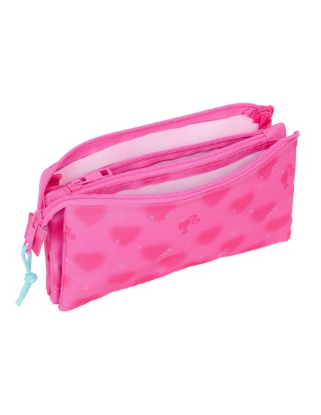 Trousse Fourre-Tout Triple Barbie Corazones Rose 22 x 12 x 3 cm