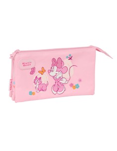 Trousse Fourre-Tout Triple Minnie Mouse Baby Rose 22 x 12 x 3 cm