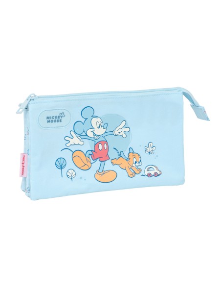 Trousse Fourre-Tout Triple Mickey Mouse Clubhouse Baby Bleu clair 22 x 12 x 3 cm