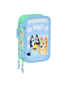 Trousse Fourre-Tout Triple Bluey Sisters Vert Eau 12,5 x 19,5 x 5,5 cm 37 Pièces