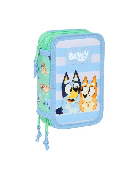 Trousse Fourre-Tout Triple Bluey Sisters Vert Eau 12,5 x 19,5 x 5,5 cm 37 Pièces