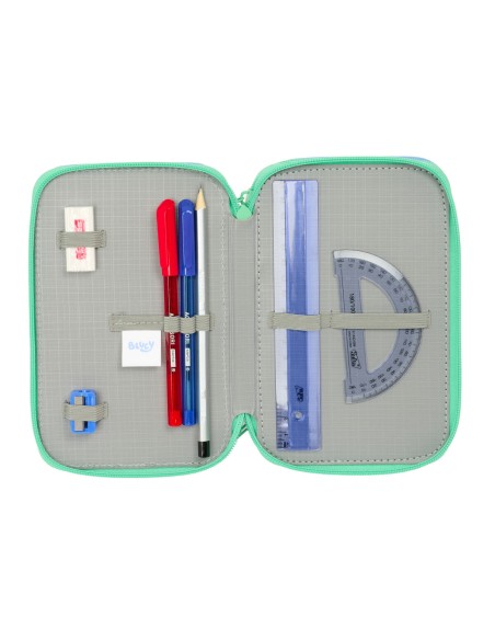 Trousse Fourre-Tout Triple Bluey Sisters Vert Eau 12,5 x 19,5 x 5,5 cm 37 Pièces