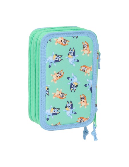 Trousse Fourre-Tout Triple Bluey Sisters Vert Eau 12,5 x 19,5 x 5,5 cm 37 Pièces