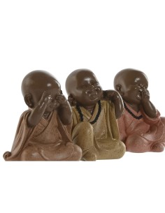 Figurine Décorative Home ESPRIT Orange Corail Citron Résine Moine Oriental 8,5 x 7 x 9,7 cm (3 Unités) 2