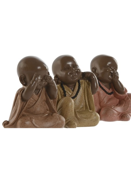 Figurine Décorative Home ESPRIT Orange Corail Citron Résine Moine Oriental 8,5 x 7 x 9,7 cm (3 Unités)