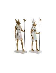 Figurine Décorative Home ESPRIT Blanc Doré Résine Oriental Égyptien 7 x 11,5 x 36 cm (2 Unités)