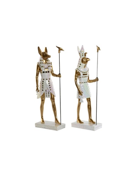 Figurine Décorative Home ESPRIT Blanc Doré Résine Oriental Égyptien 7 x 11,5 x 36 cm (2 Unités)