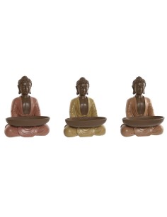 Figurine Décorative Home ESPRIT Orange Corail Citron Résine Buda Oriental 19,5 x 16 x 25,5 cm (3 Unités)