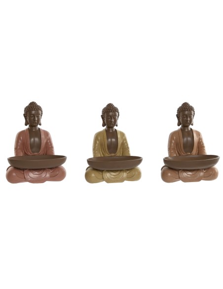 Figurine Décorative Home ESPRIT Orange Corail Citron Résine Buda Oriental 19,5 x 16 x 25,5 cm (3 Unités)