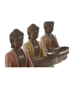 Figurine Décorative Home ESPRIT Orange Corail Citron Résine Buda Oriental 19,5 x 16 x 25,5 cm (3 Unités) 2