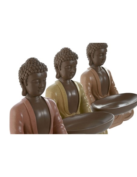 Figurine Décorative Home ESPRIT Orange Corail Citron Résine Buda Oriental 19,5 x 16 x 25,5 cm (3 Unités)