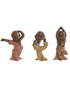 Figurine Décorative Home ESPRIT Orange Corail Citron Résine Moine Oriental 11,5 x 5,5 x 14,5 cm (3 Unités)