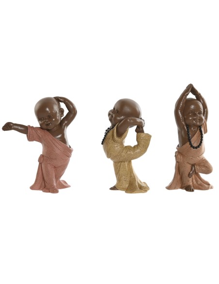 Figurine Décorative Home ESPRIT Orange Corail Citron Résine Moine Oriental 11,5 x 5,5 x 14,5 cm (3 Unités)