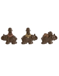Figurine Décorative Home ESPRIT Marron Orange Corail Citron Résine Moine Oriental 13 x 6 x 12,5 cm (3 Unités)