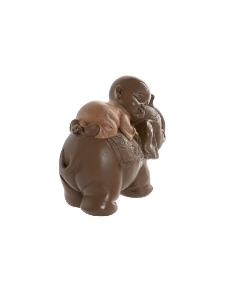 Figurine Décorative Home ESPRIT Marron Orange Corail Citron Résine Moine Oriental 13 x 6 x 12,5 cm (3 Unités)