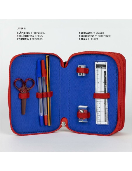 Pochette à crayons triple Spider-Man Bleu 12,5 x 6,5 x 19,5 cm