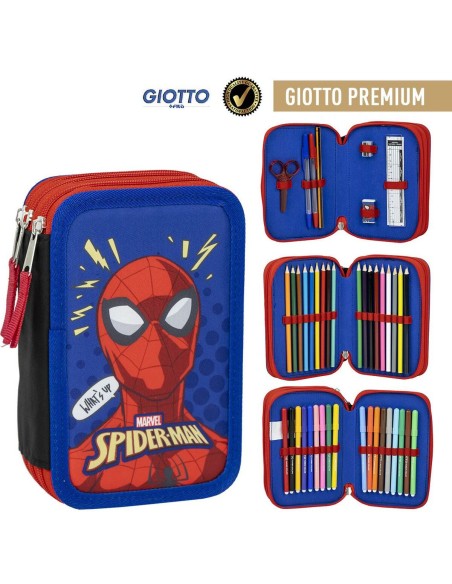 Pochette à crayons triple Spider-Man Bleu 12,5 x 6,5 x 19,5 cm