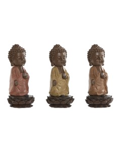 Figurine Décorative Home ESPRIT Marron Orange Corail Citron Résine Buda Oriental 9 x 9 x 21 cm (3 Unités)